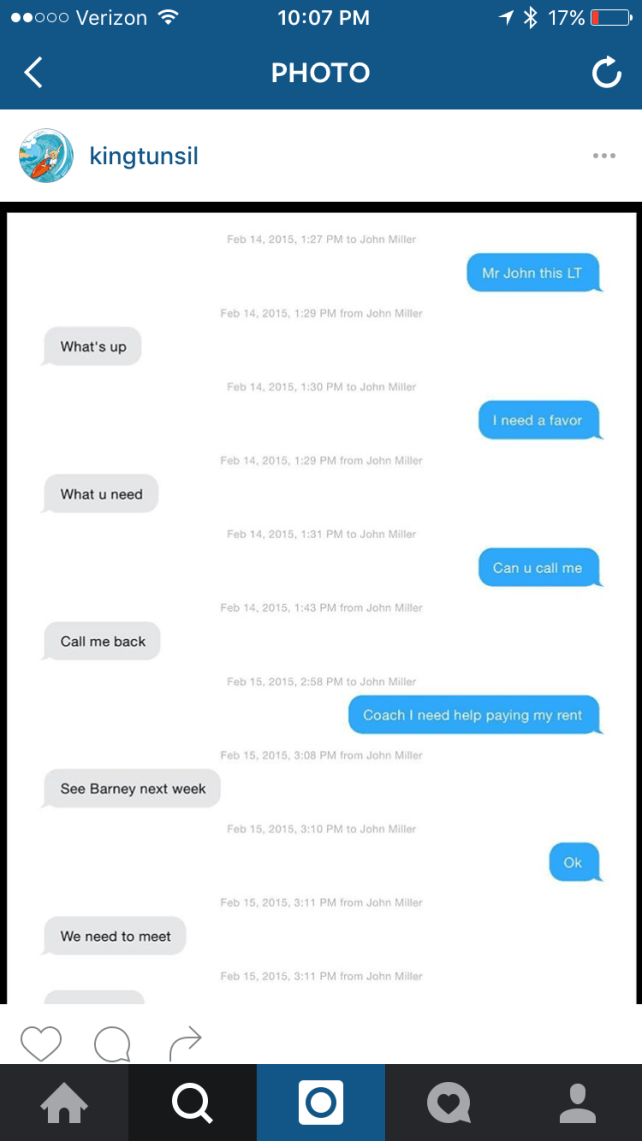 La conversación de Tunsil con uno de los coordinadores atléticos de la Universidad de Mississippi.